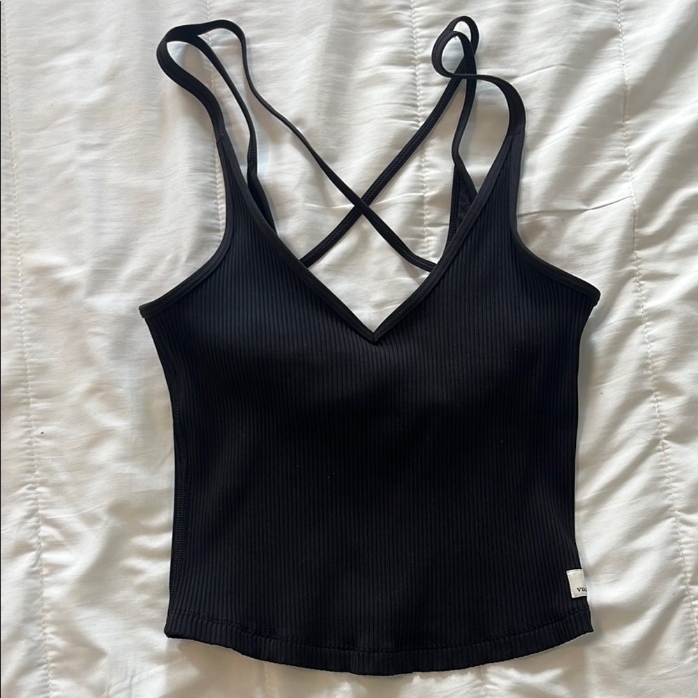 Vuori Black Strappy Crop Tank Top